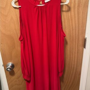New York & Company Red Long Sleeve Cold Shoulder Dress